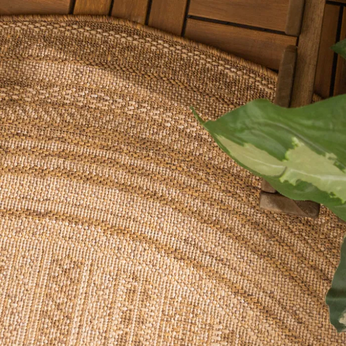 Jute Gartenteppich Rund - Mavi Stripes Creme Braun