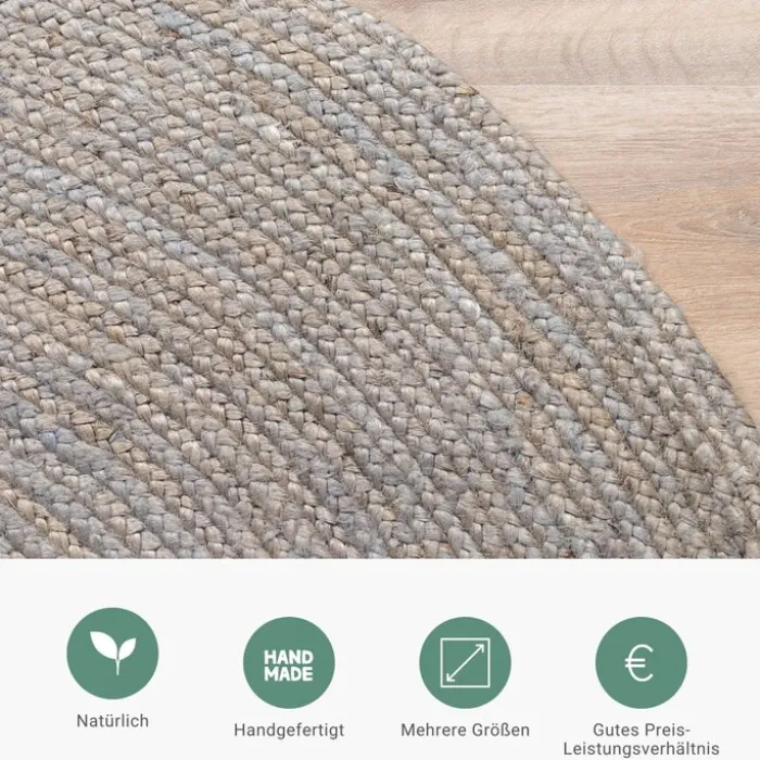 Jute Teppich Rund - Fair Grau