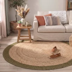 Jute Teppich Rund - Fair Natur Grün