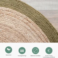 Jute Teppich Rund - Fair Natur Grün