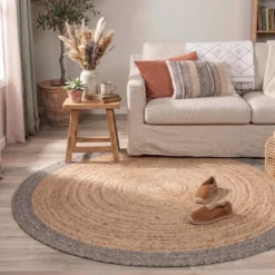 Jute Teppich Rund - Fair Natur Grau