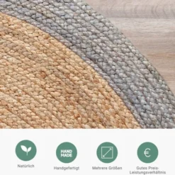 Jute Teppich Rund - Fair Natur Grau