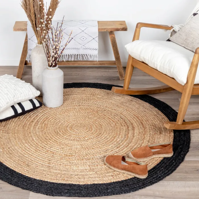 Jute Teppich Rund - Fair Natur Schwarz