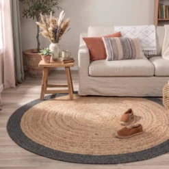 Jute Teppich Rund - Fair Natur Schwarz