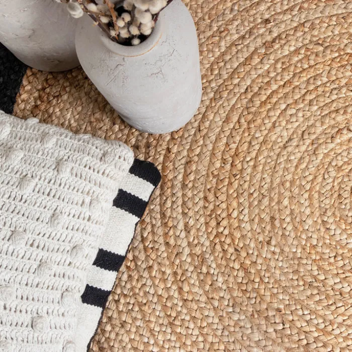 Jute Teppich Rund - Fair Natur Schwarz
