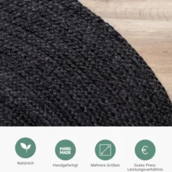 Jute Teppich Rund - Fair Schwarz
