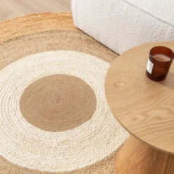 Jute Teppich Rund - Mirai Border Weiss Natur