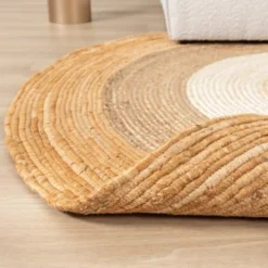 Jute Teppich Rund - Mirai Border Weiss Natur