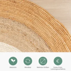 Jute Teppich Rund - Mirai Border Weiss Natur
