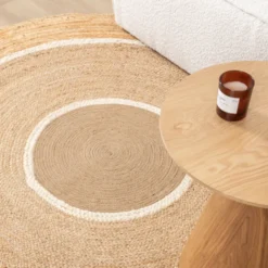Jute Teppich Rund - Mirai Circle Weiss Natur