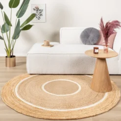 Jute Teppich Rund - Mirai Circle Weiss Natur