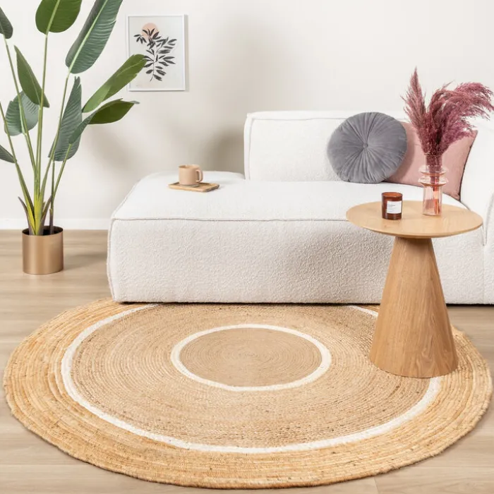 Jute Teppich Rund - Mirai Circle Weiss Natur