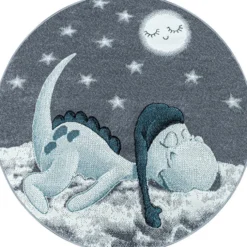 Kinderteppich Rund Dino - Bambi Blau