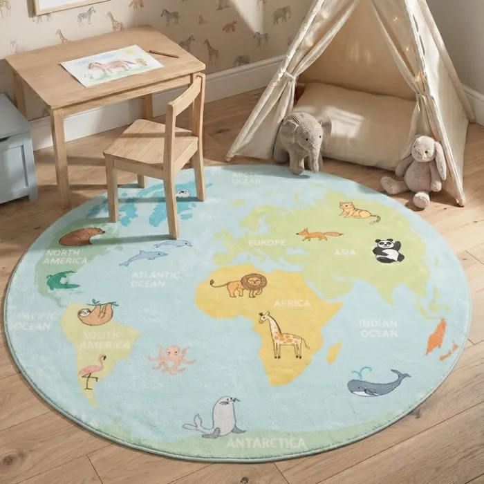 Kinderteppich Rund - Globe Hellblau