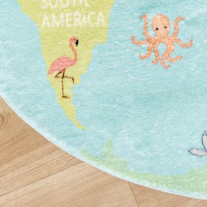 Kinderteppich Rund - Globe Hellblau