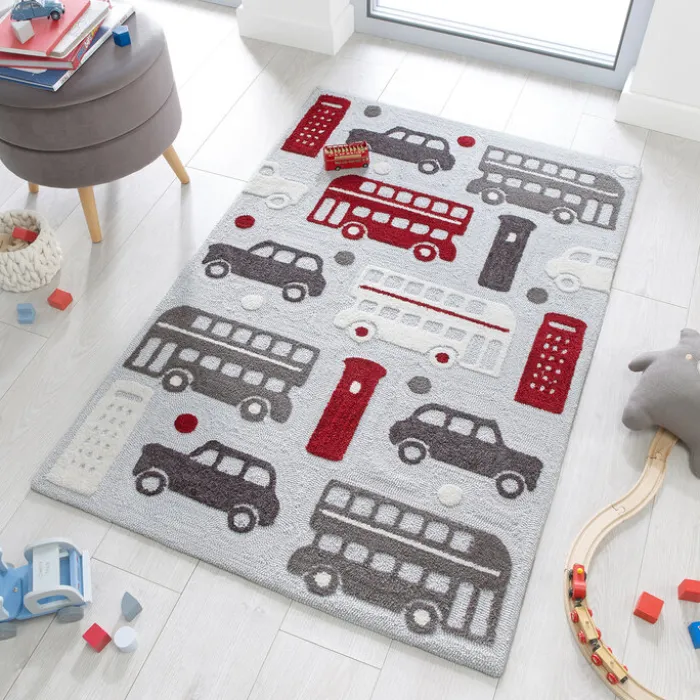Kinderteppich- Zesto City Grau Rot
