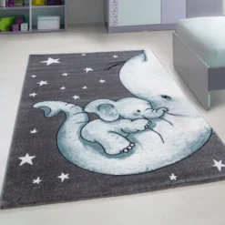 Kinderzimmer Teppich - Anna Elefant Blau