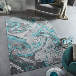 Marmor Teppich - Erio Marbled Grau Türkis
