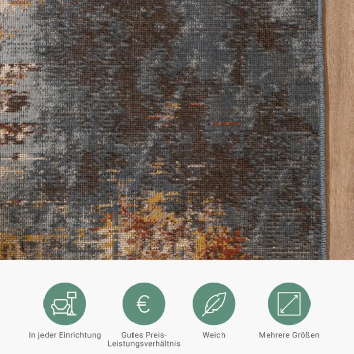 Moderner Teppich - Bush Blau Bunt