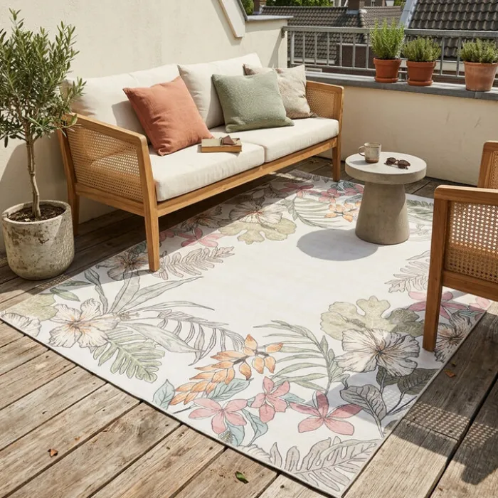 Outdoor Teppich Blumen - Poppy Creme