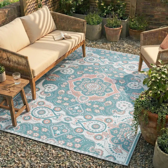 Outdoor Teppich Boho - Vedra Medaillon Blau