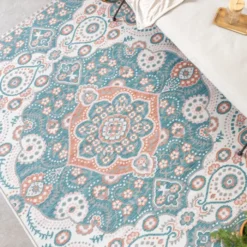 Outdoor Teppich Boho - Vedra Medaillon Blau