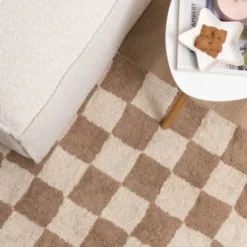 Retro Teppich - Gambit Beige Weiß