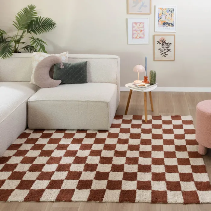 Retro Teppich - Gambit Braun Weiß