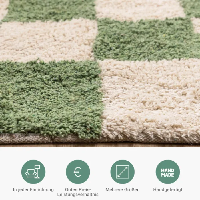 Retro Teppich - Gambit Grün Weiß