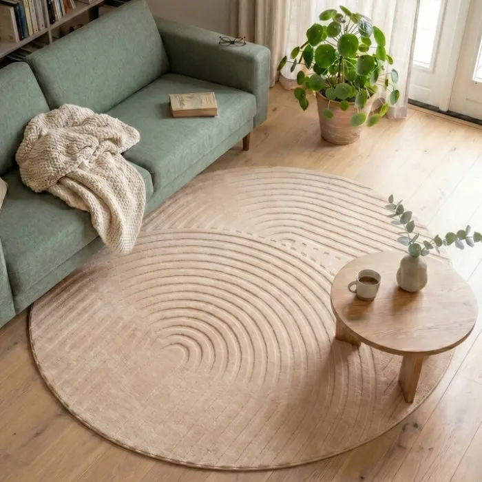 Runder Teppich Wohnzimmer - Charm Curves Beige