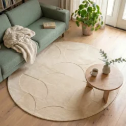 Runder Teppich Wohnzimmer - Charm Circles Beige