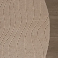 Runder Teppich Wohnzimmer - Charm Waves Beige