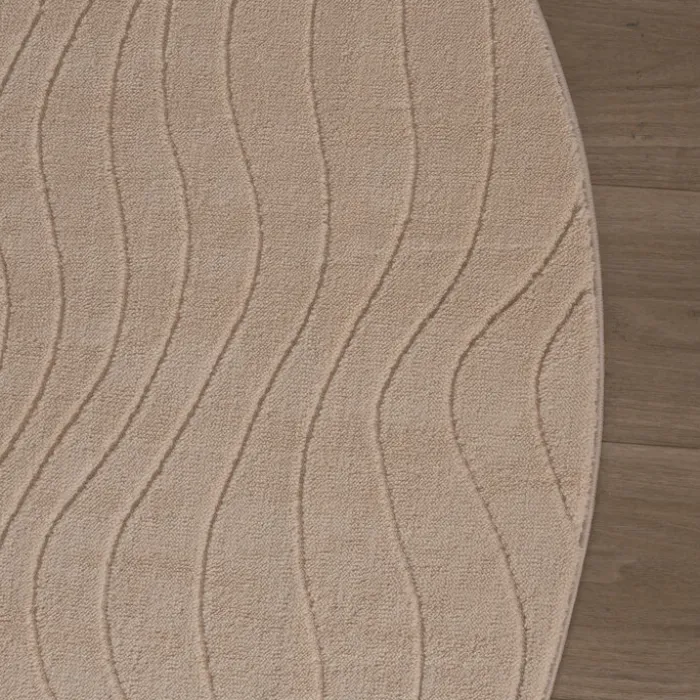 Runder Teppich Wohnzimmer - Charm Waves Beige