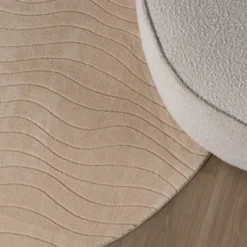 Runder Teppich Wohnzimmer - Charm Waves Beige