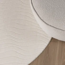 Runder Teppich Wohnzimmer - Charm Waves Weiß