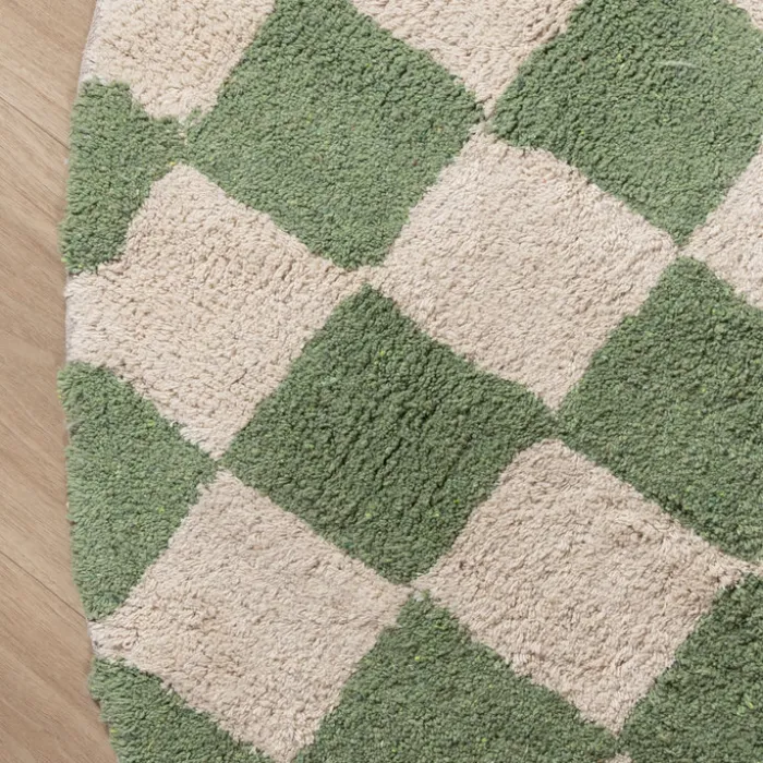 Rund Retro Teppich - Gambit Grün Weiß