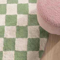 Rund Retro Teppich - Gambit Grün Weiß