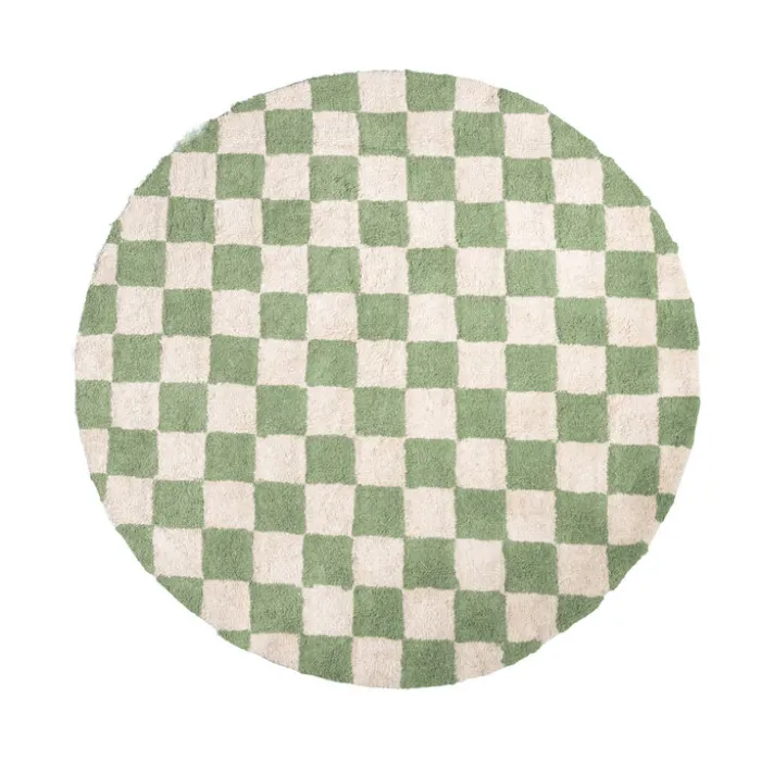 Rund Retro Teppich - Gambit Grün Weiß
