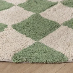 Rund Retro Teppich - Gambit Grün Weiß