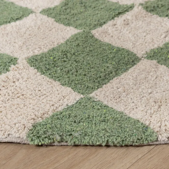 Rund Retro Teppich - Gambit Grün Weiß