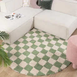 Rund Retro Teppich - Gambit Grün Weiß