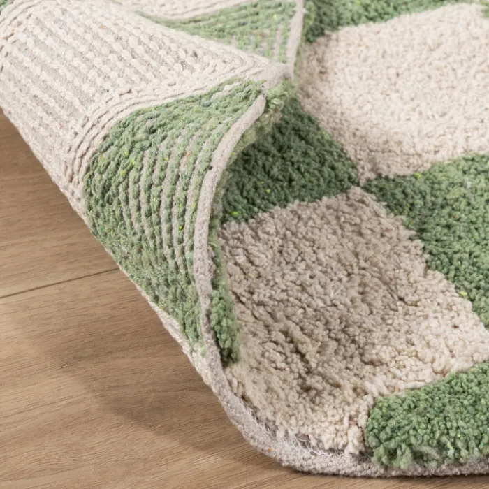 Rund Retro Teppich - Gambit Grün Weiß