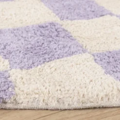 Rund Retro Teppich - Gambit Lila Weiß