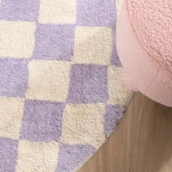 Rund Retro Teppich - Gambit Lila Weiß