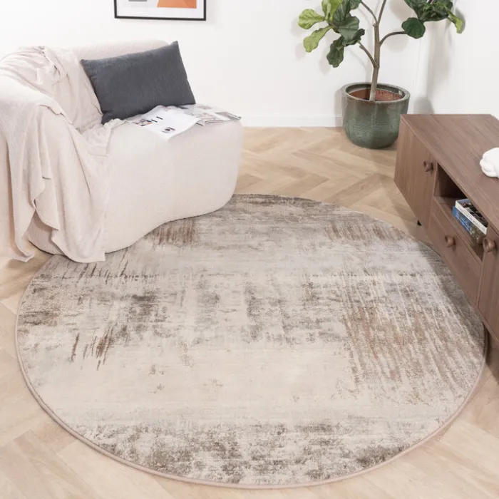 Teppich Abstrakt Rund - Xavier Scratch Taupe Grau