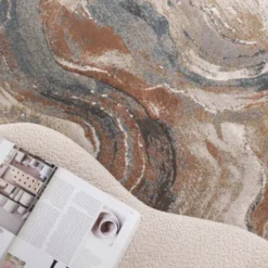 Teppich Abstrakt Rund - Xavier Wave Blau Rot