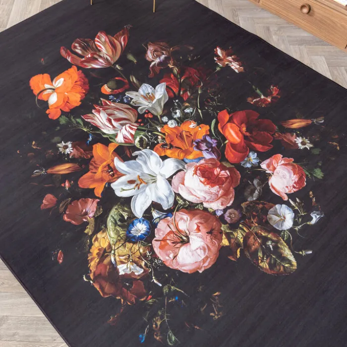 Teppich Floral - Florine Schwarz Orange