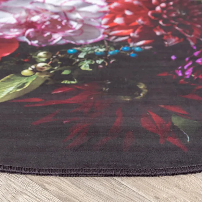 Teppich Floral Rund - Florine Schwarz Rosa