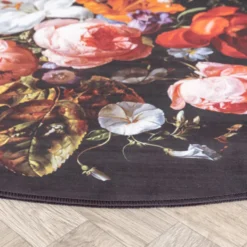 Teppich Floral Rund - Florine Schwarz Orange
