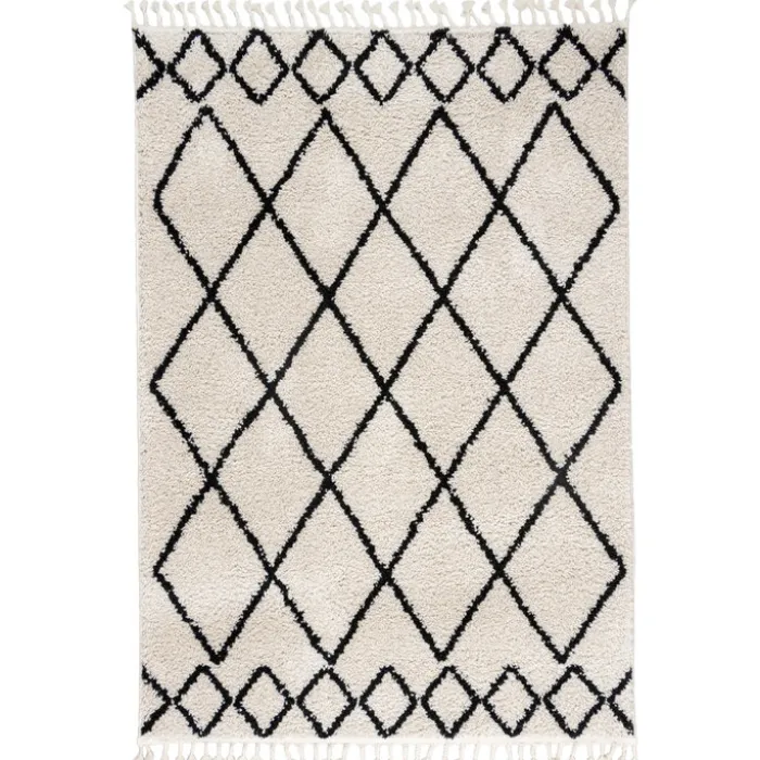 Teppich Hochflor - Grand Diamond Weave Creme Schwarz